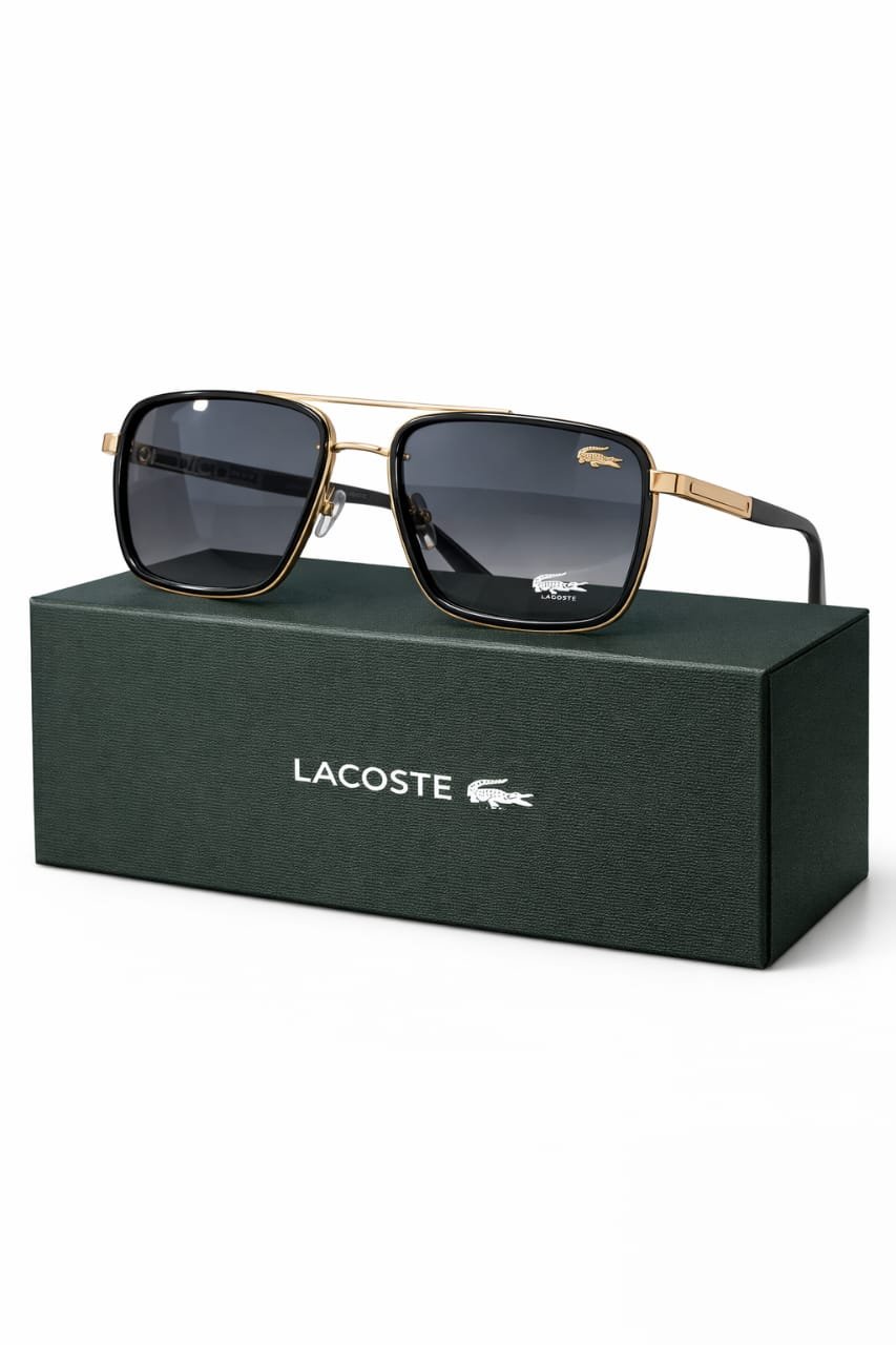 Lacoste L2707 Square Aviator Sunglasses – Black & Gold Frame with Gradient Lenses