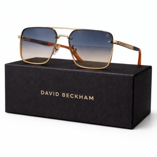 David Beckham Gold Aviator Square Sunglasses for Men | Metal Frame UV Protection