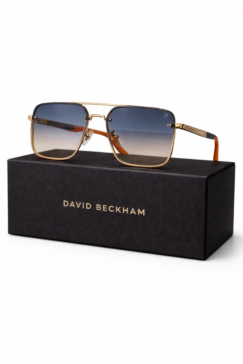 David Beckham Gold Aviator Square Sunglasses for Men | Metal Frame UV Protection